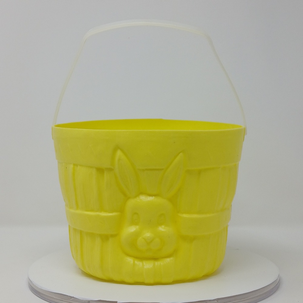 General Foam Plastics Blow Mold Yellow Easter Egg Basket Bunny Rabbit Bucket